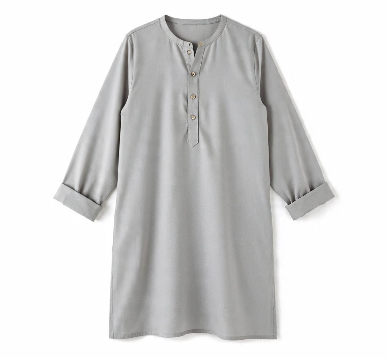 light_grey_cotton_kurti_with_roll_up_sleeves